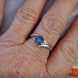 Heart Shaped Love Tanzanian Flame with Zircon Ring Size 7.5